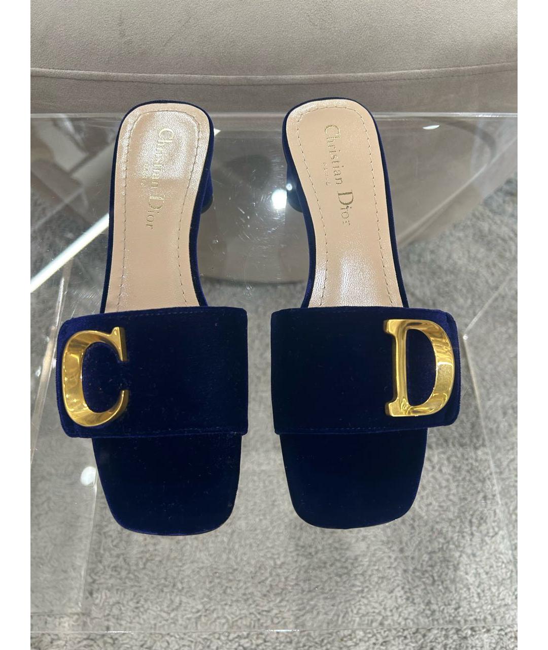CHRISTIAN DIOR Темно-синие бархатные мюли, фото 3