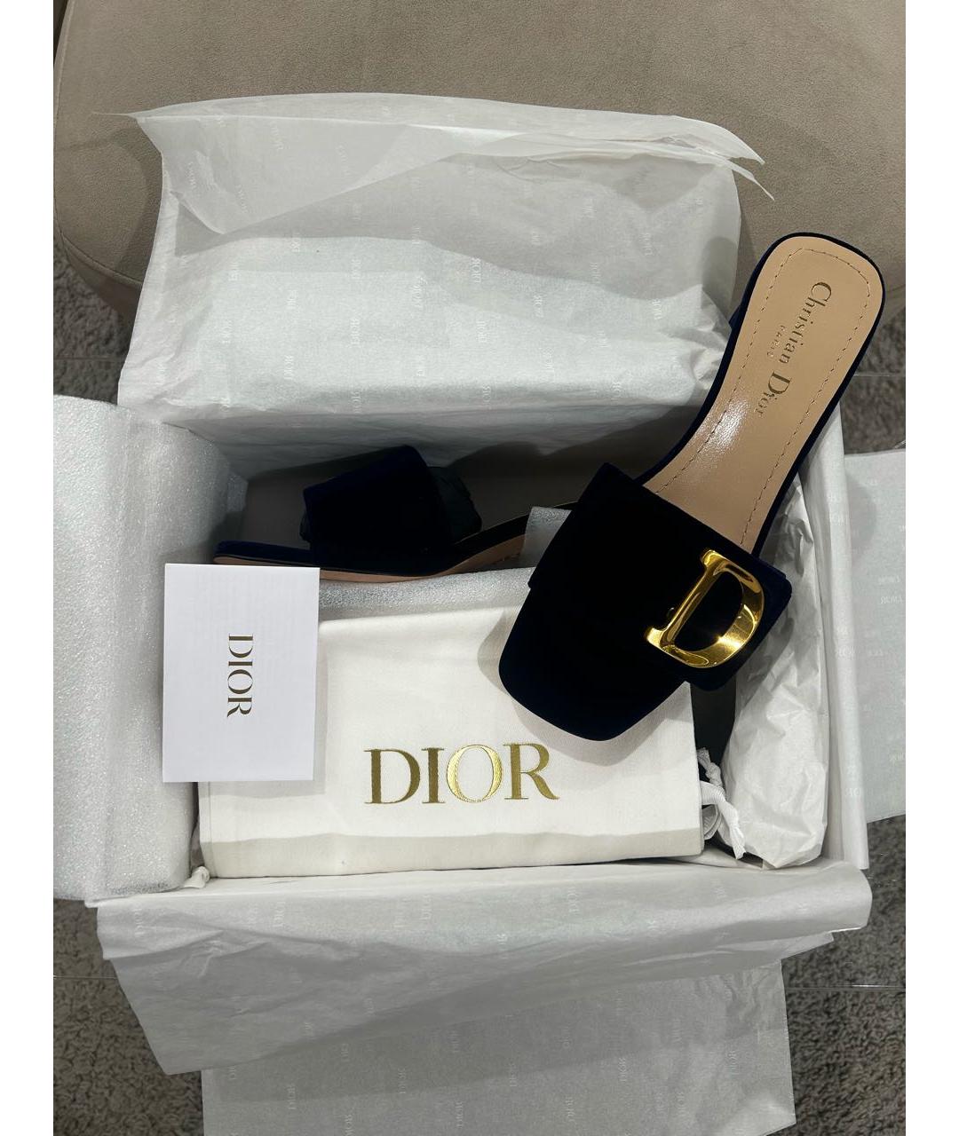 CHRISTIAN DIOR Темно-синие бархатные мюли, фото 6