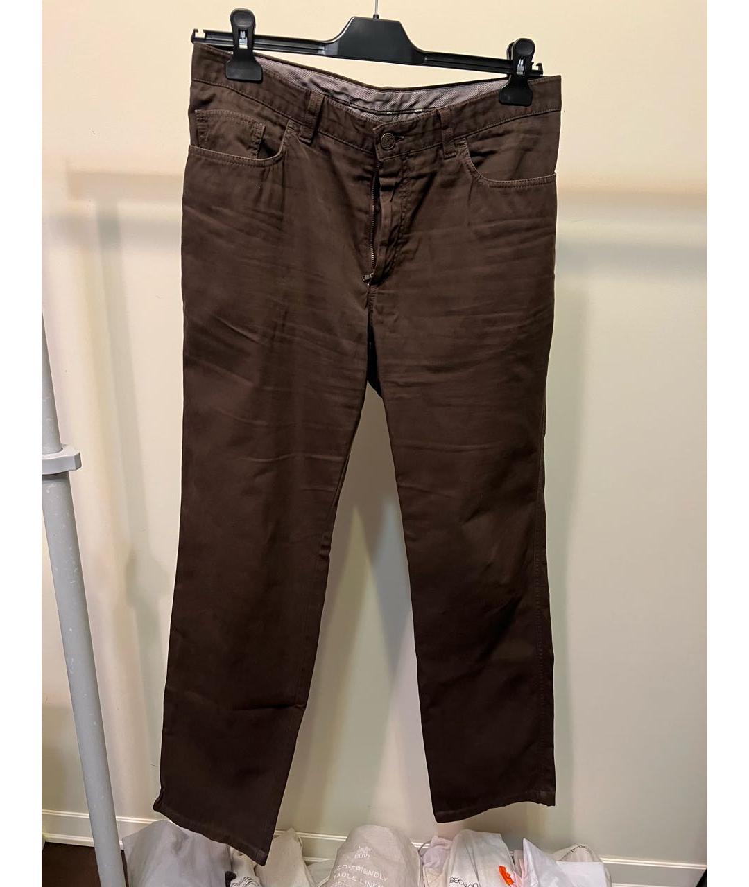 BRIONI Коричневые хлопковые прямые джинсы, фото 7