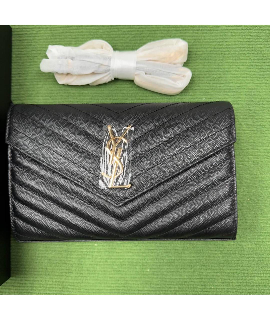SAINT LAURENT Черный кожаный кошелек, фото 3