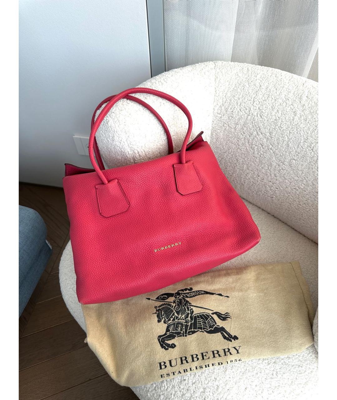 BURBERRY Коралловая кожаная сумка тоут, фото 8