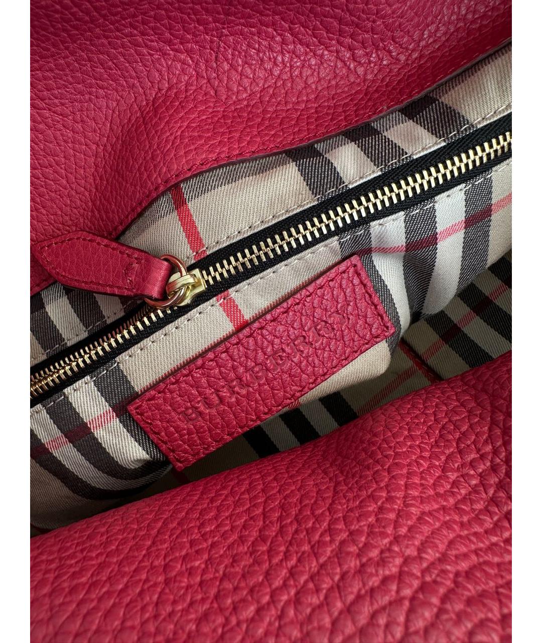 BURBERRY Коралловая кожаная сумка тоут, фото 6