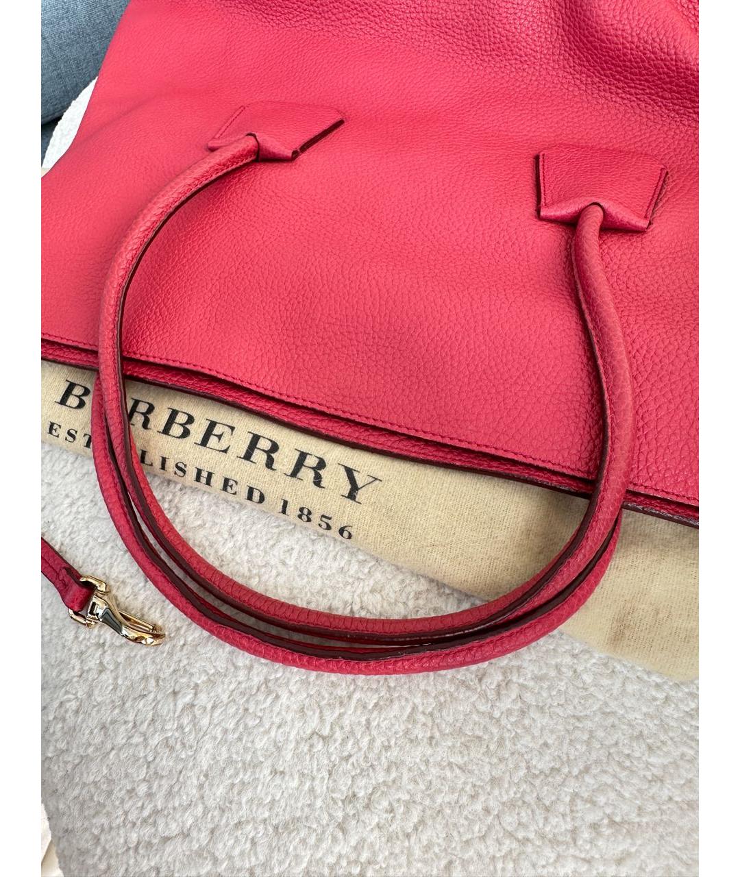 BURBERRY Коралловая кожаная сумка тоут, фото 7