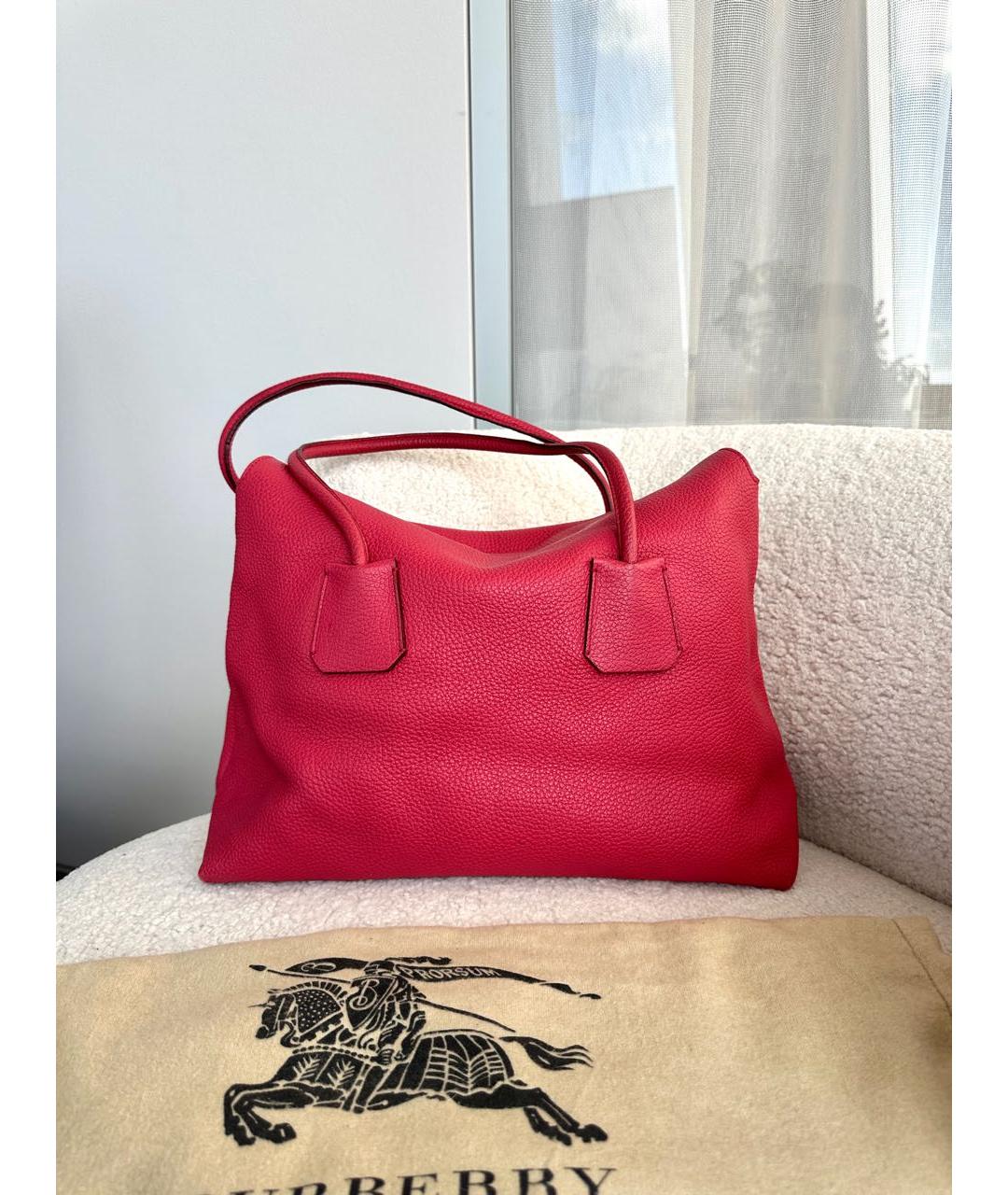 BURBERRY Коралловая кожаная сумка тоут, фото 3