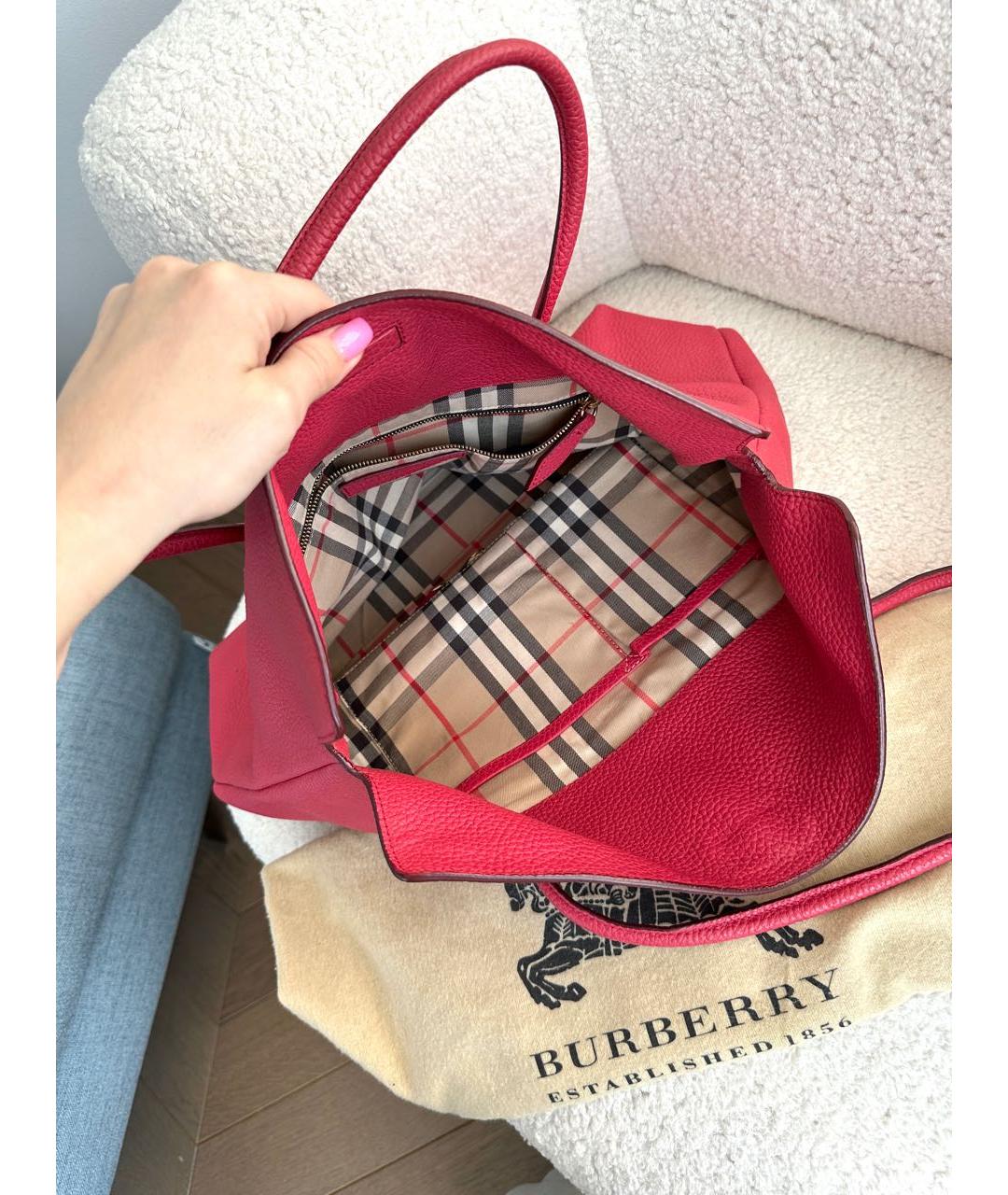 BURBERRY Коралловая кожаная сумка тоут, фото 4