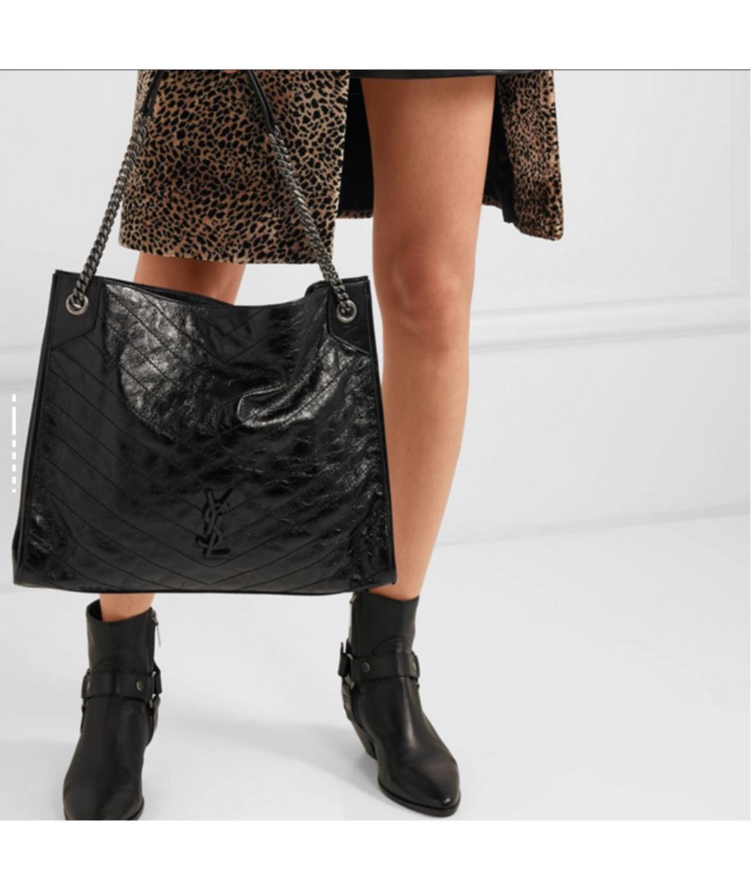 SAINT LAURENT Черная кожаная сумка тоут, фото 5