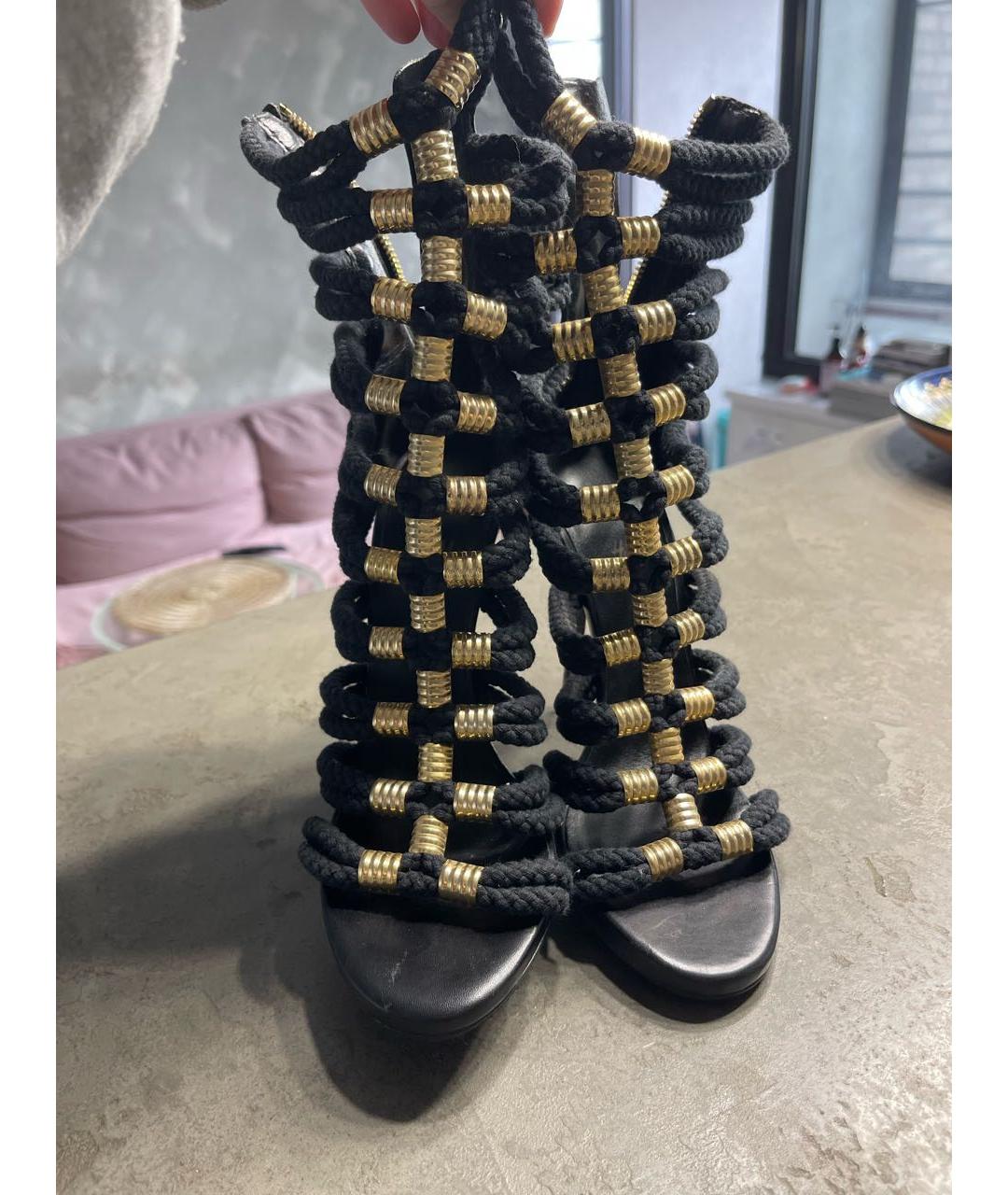 BALMAIN Черные кожаные босоножки, фото 2