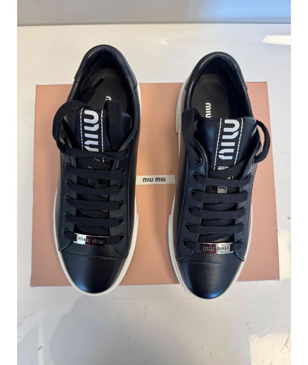 MIU MIU Черные кожаные кеды, фото 2