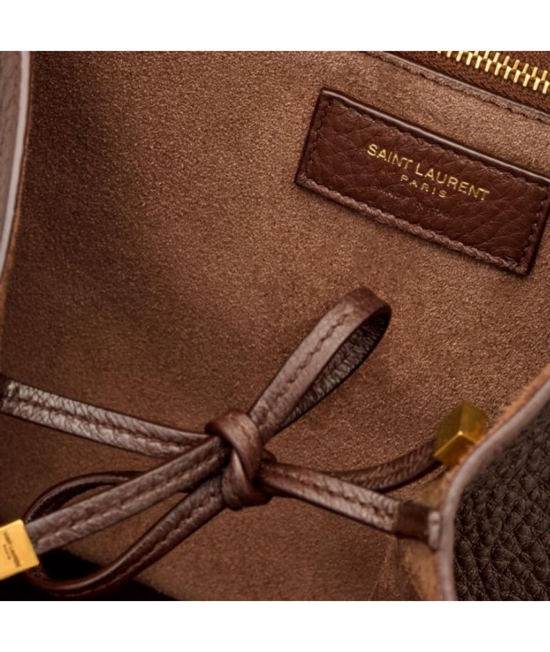 SAINT LAURENT Коричневая кожаная сумка тоут, фото 5