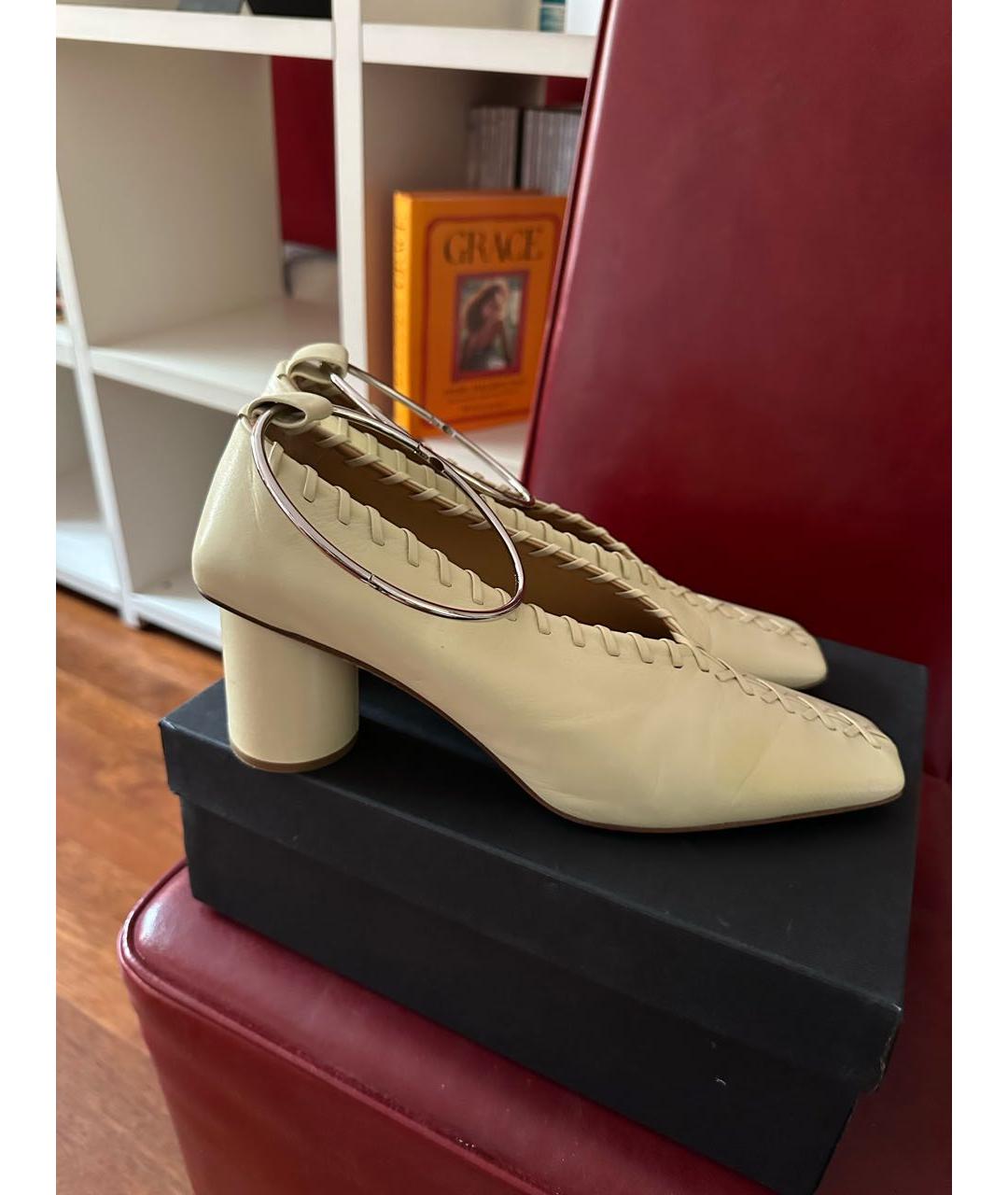 JIL SANDER Бежевые кожаные лодочки на низком каблуке, фото 3