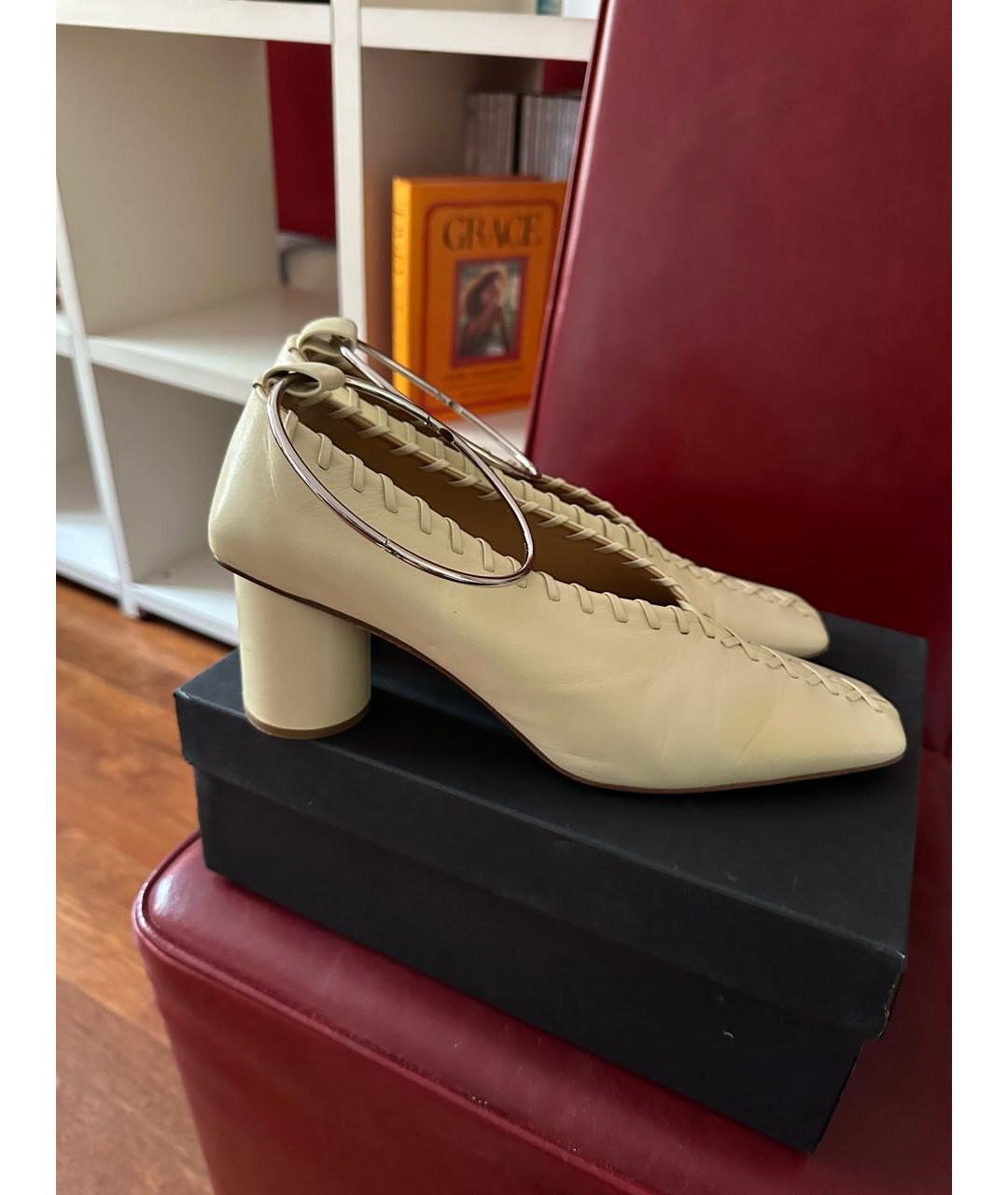 JIL SANDER Бежевые кожаные лодочки на низком каблуке, фото 2