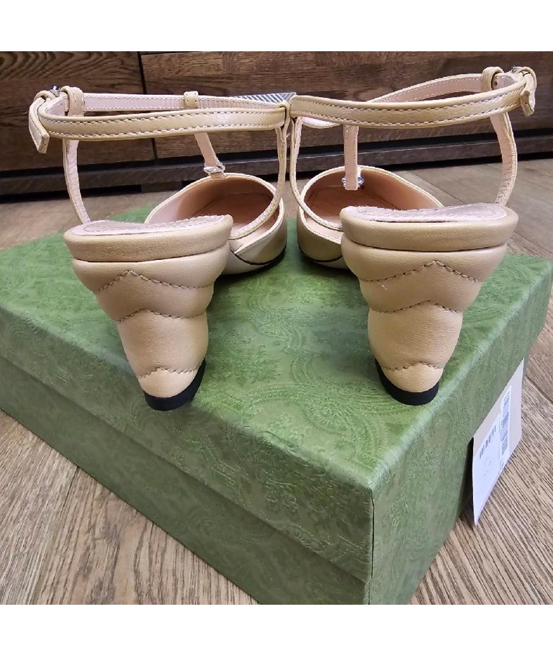 GUCCI Бежевые кожаные босоножки, фото 3