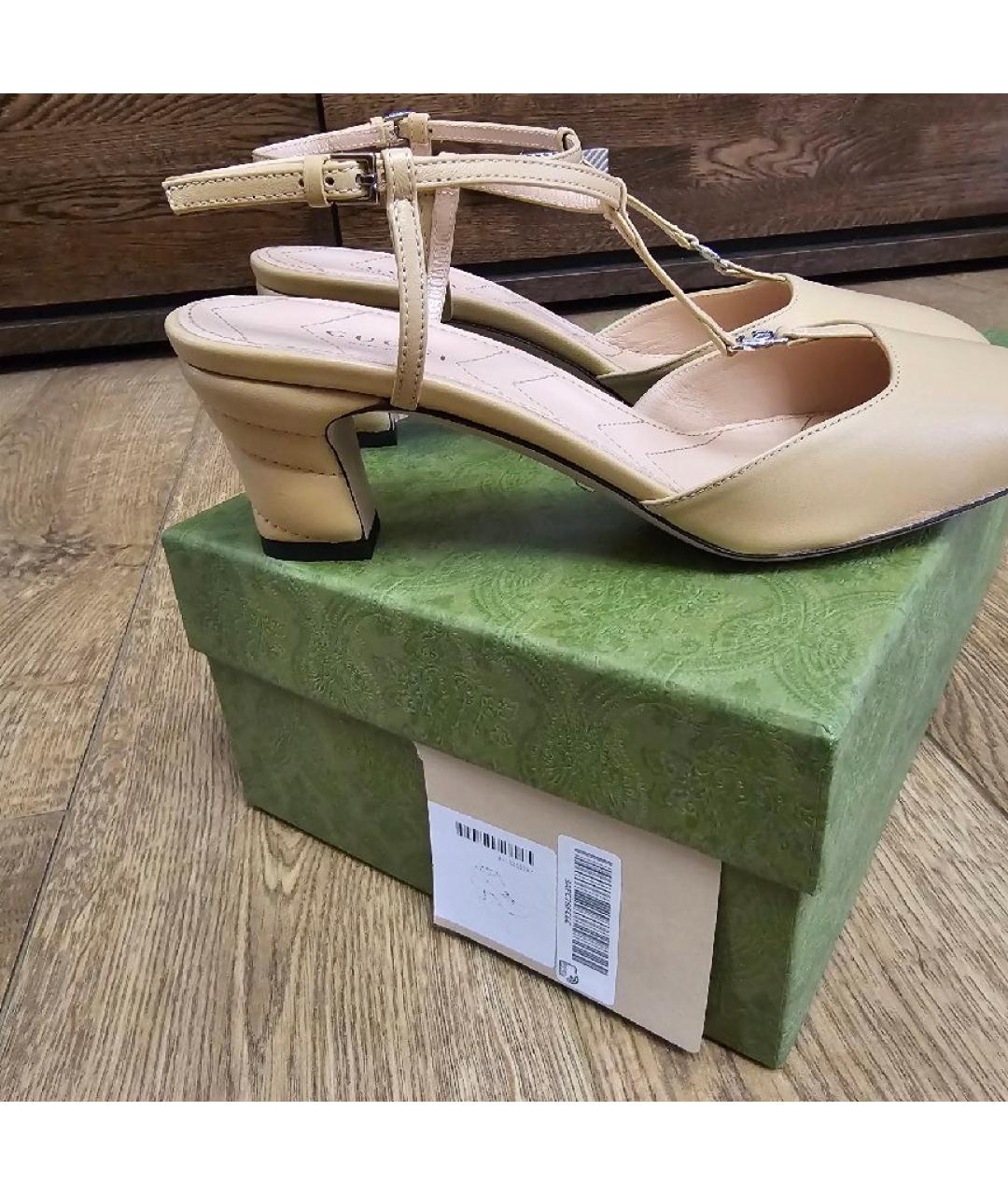 GUCCI Бежевые кожаные босоножки, фото 2