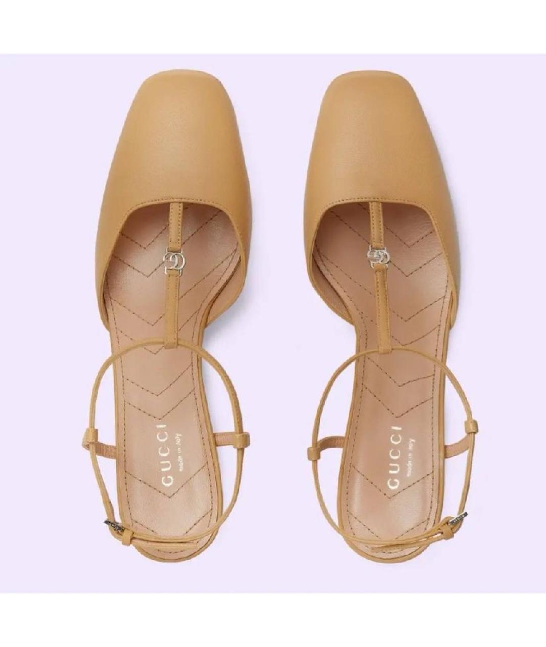 GUCCI Бежевые кожаные босоножки, фото 9