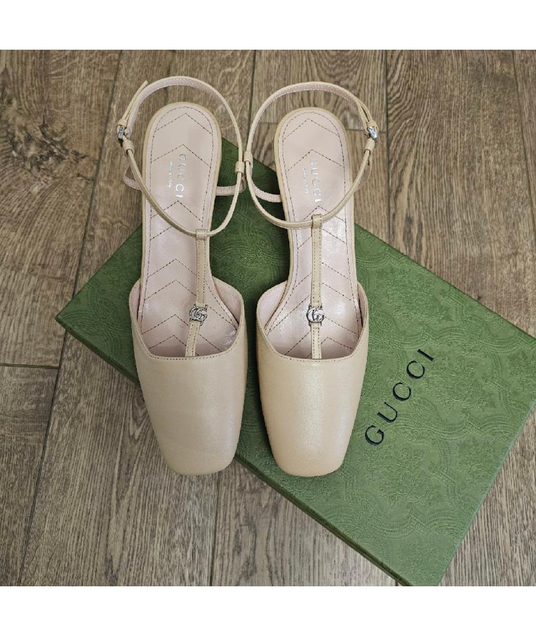 GUCCI Бежевые кожаные босоножки, фото 7
