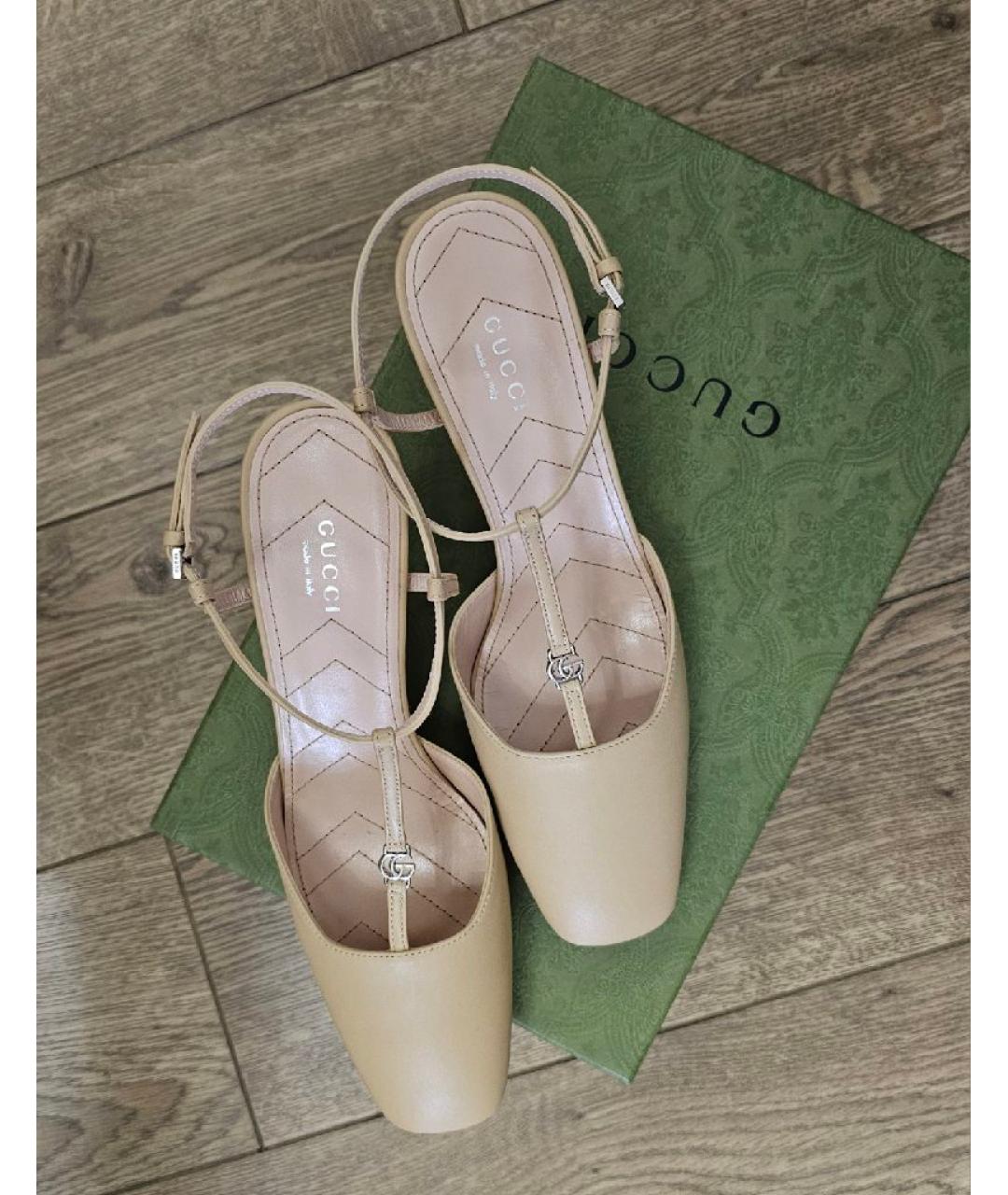GUCCI Бежевые кожаные босоножки, фото 6