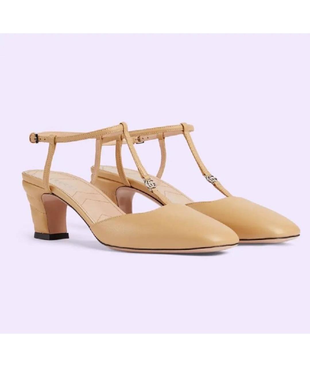 GUCCI Бежевые кожаные босоножки, фото 8