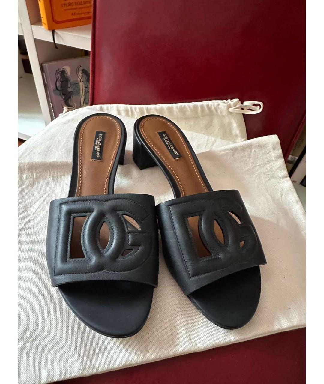 DOLCE&GABBANA Черные кожаные мюли, фото 2