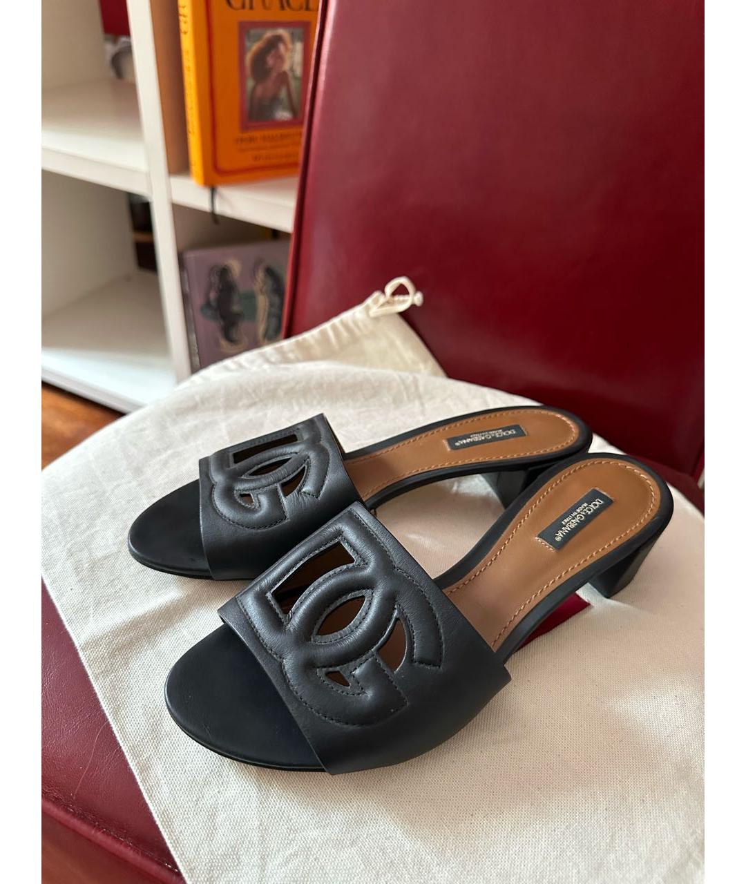 DOLCE&GABBANA Черные кожаные мюли, фото 6