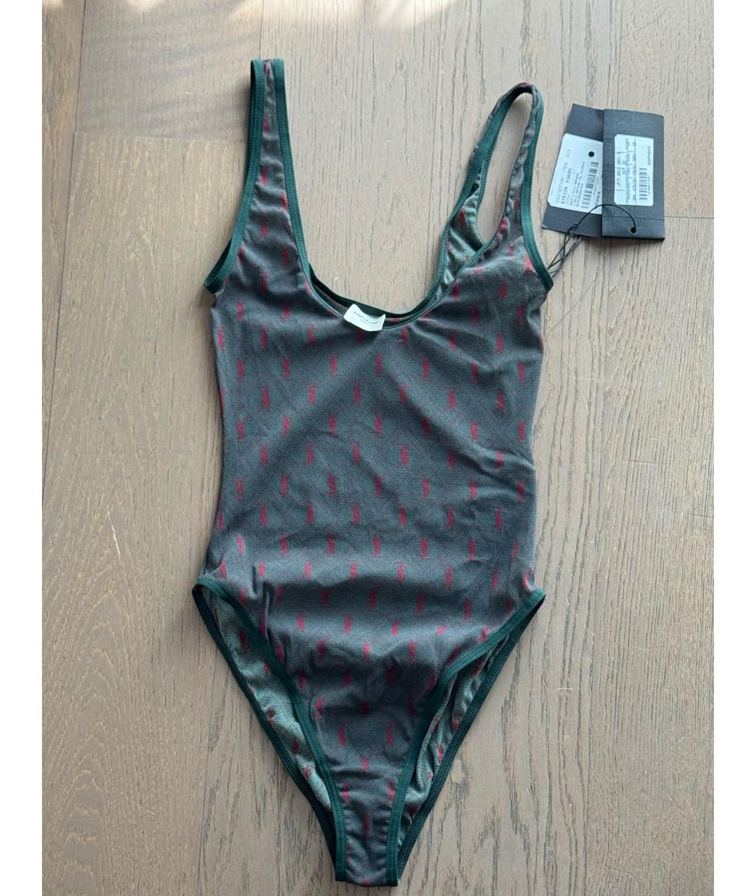 SAINT LAURENT Хаки сетчатое боди, фото 3