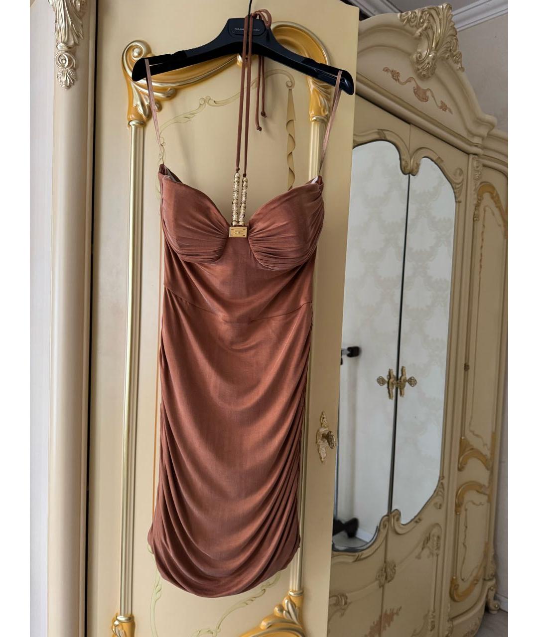 ELISABETTA FRANCHI Коричневое коктейльное платье, фото 8