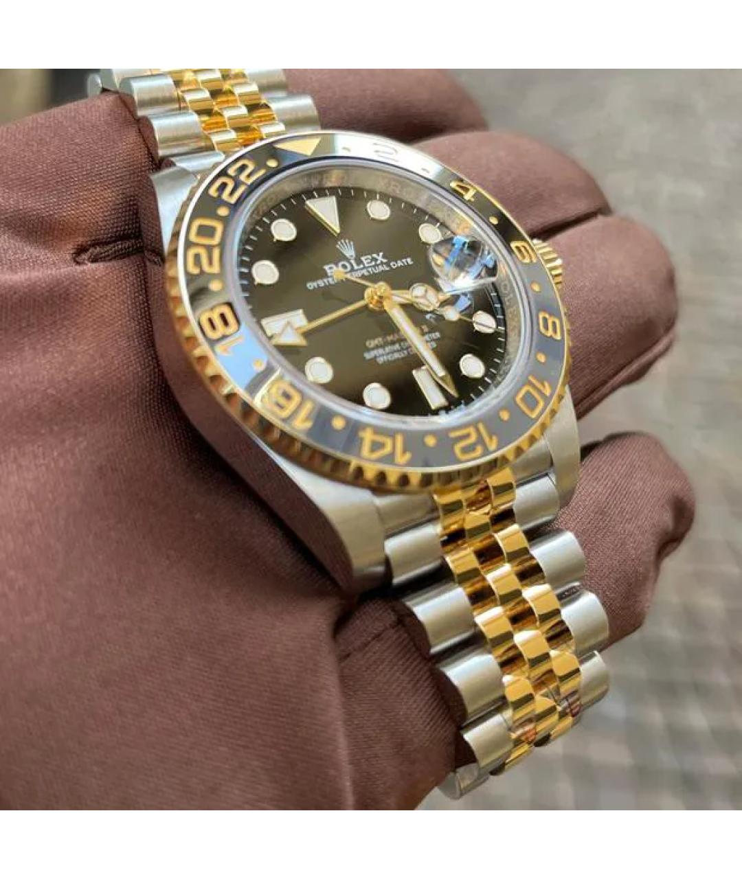 ROLEX Черные часы из желтого золота, фото 3
