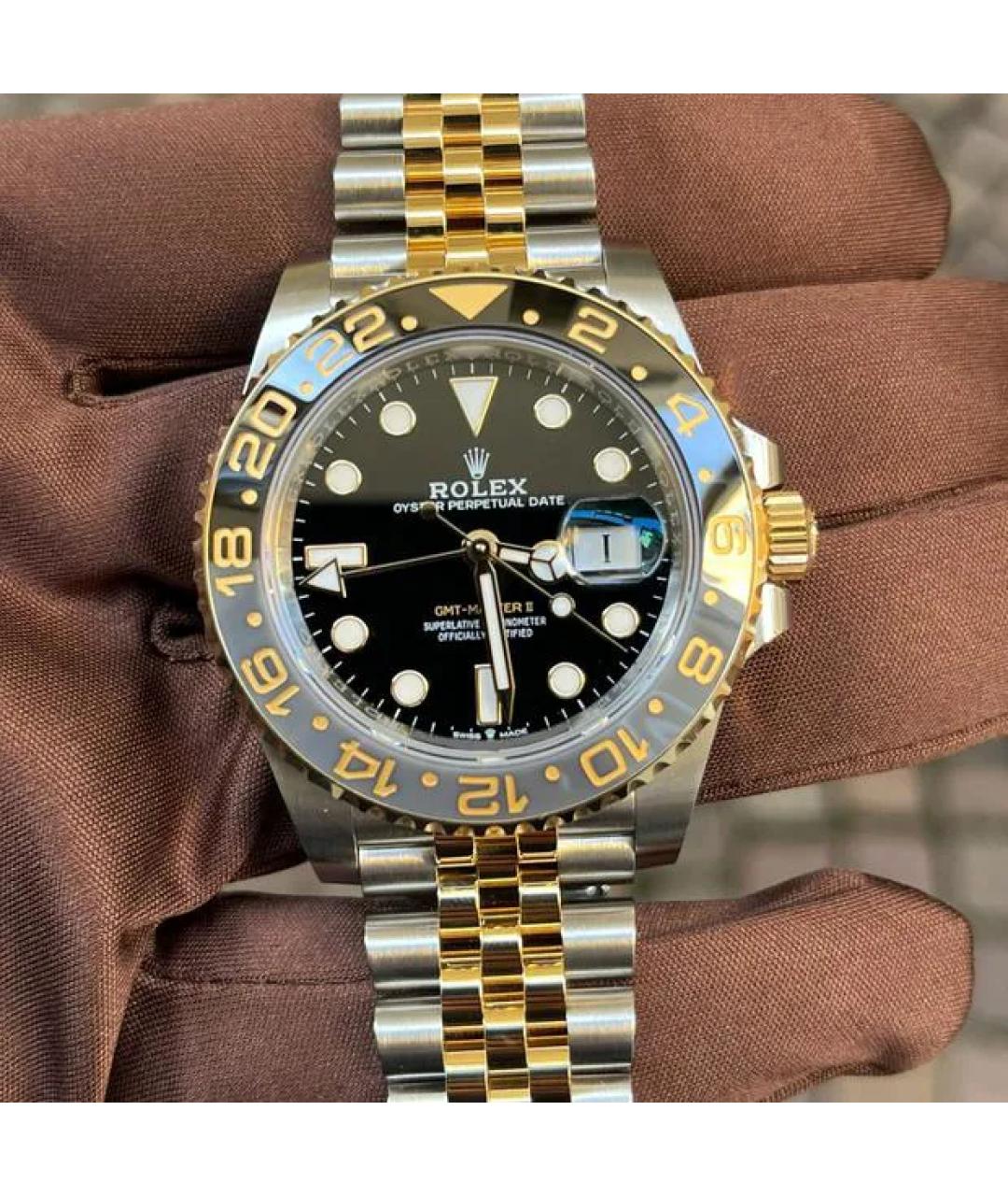 ROLEX Черные часы из желтого золота, фото 7