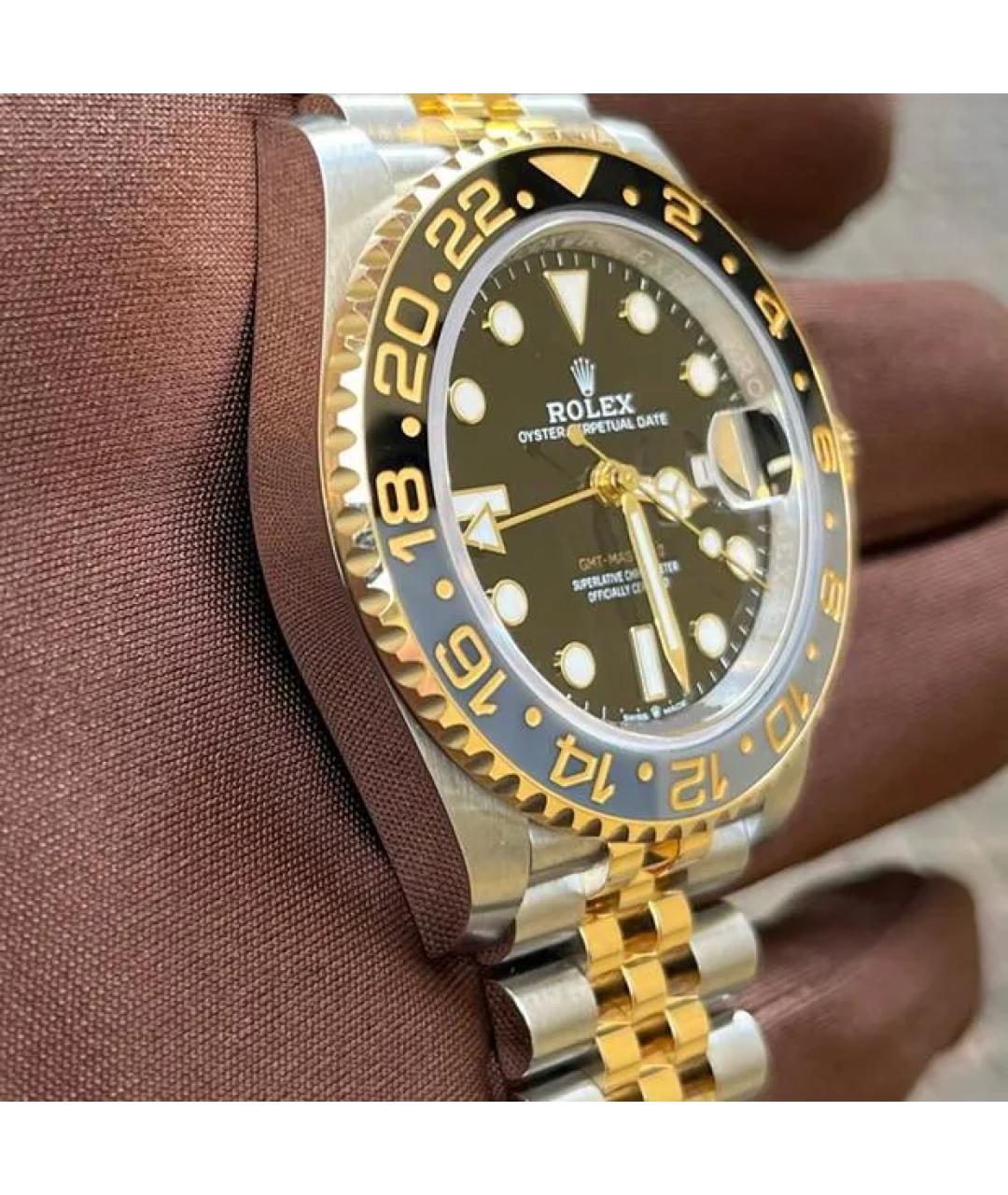 ROLEX Черные часы из желтого золота, фото 5