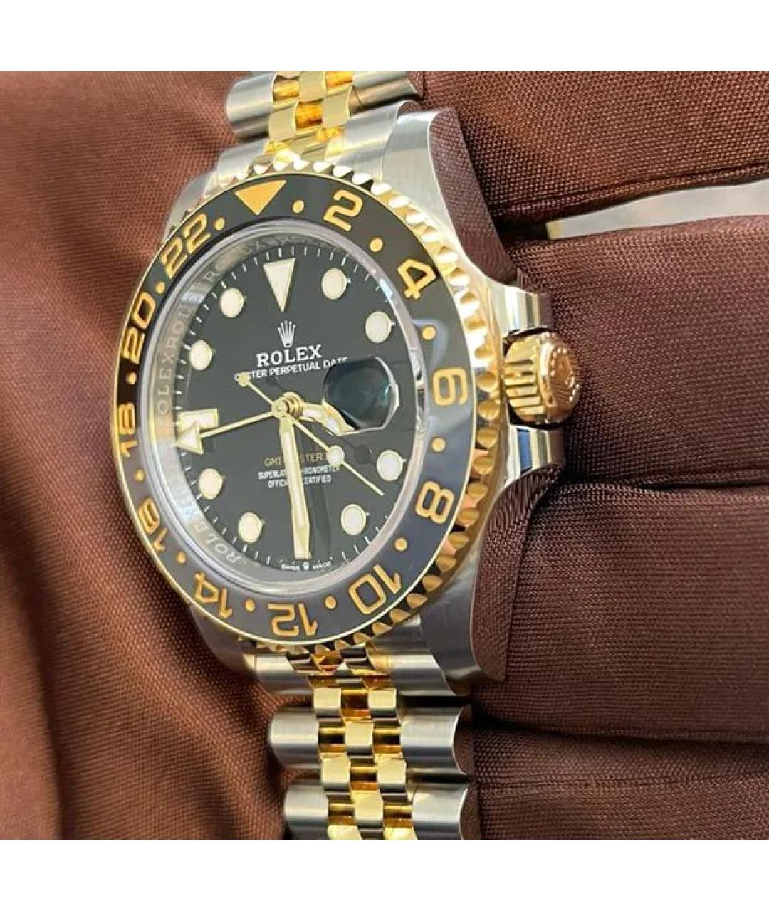 ROLEX Черные часы из желтого золота, фото 4