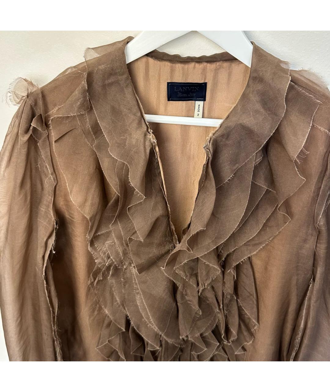 LANVIN Коричневая шелковая блузы, фото 3