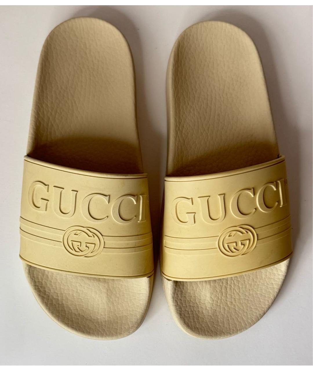 GUCCI Бежевые резиновые шлепанцы, фото 2