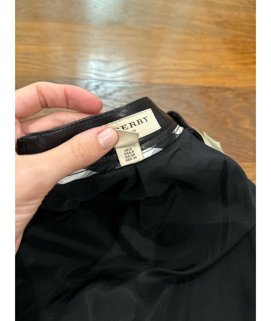 BURBERRY Черная кожаная юбка миди, фото 5