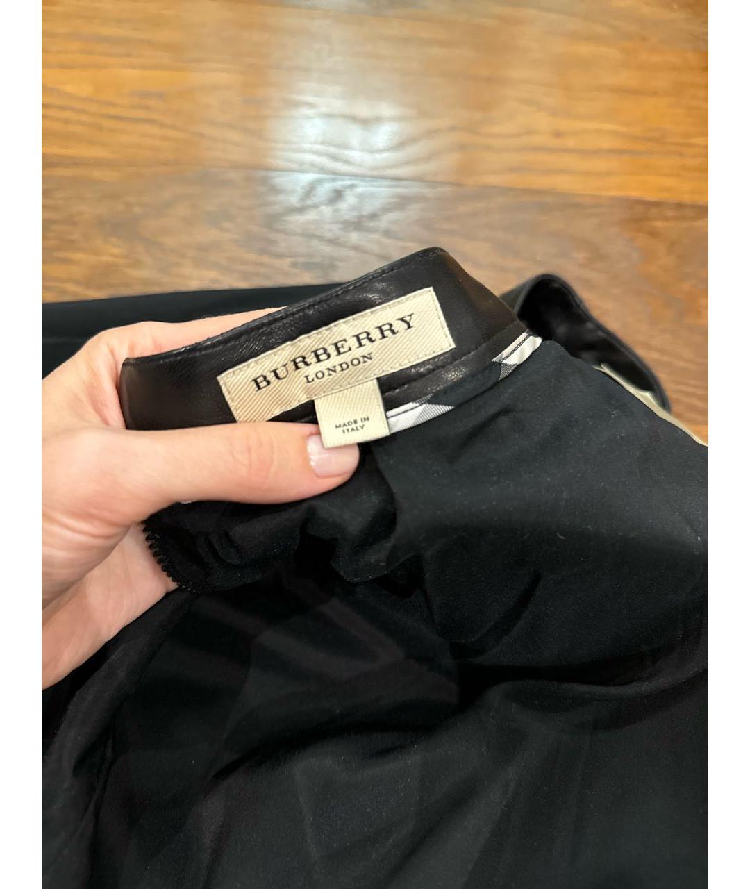 BURBERRY Черная кожаная юбка миди, фото 4