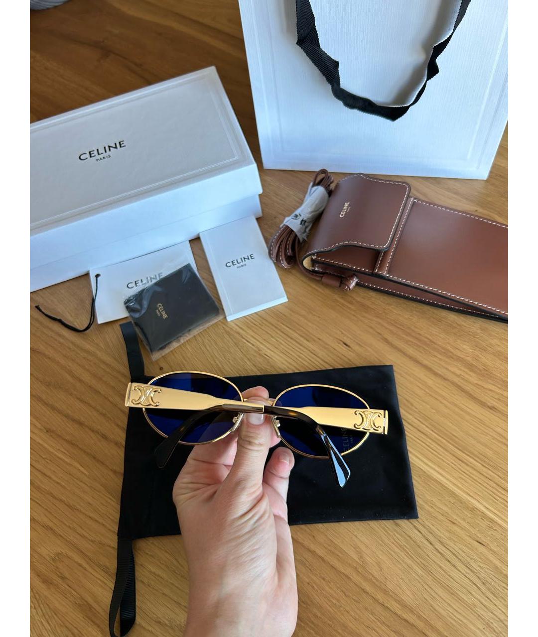 CELINE Золотые металлические солнцезащитные очки, фото 5