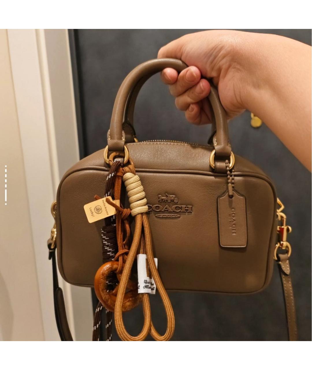 COACH Коричневая кожаная сумка с короткими ручками, фото 4