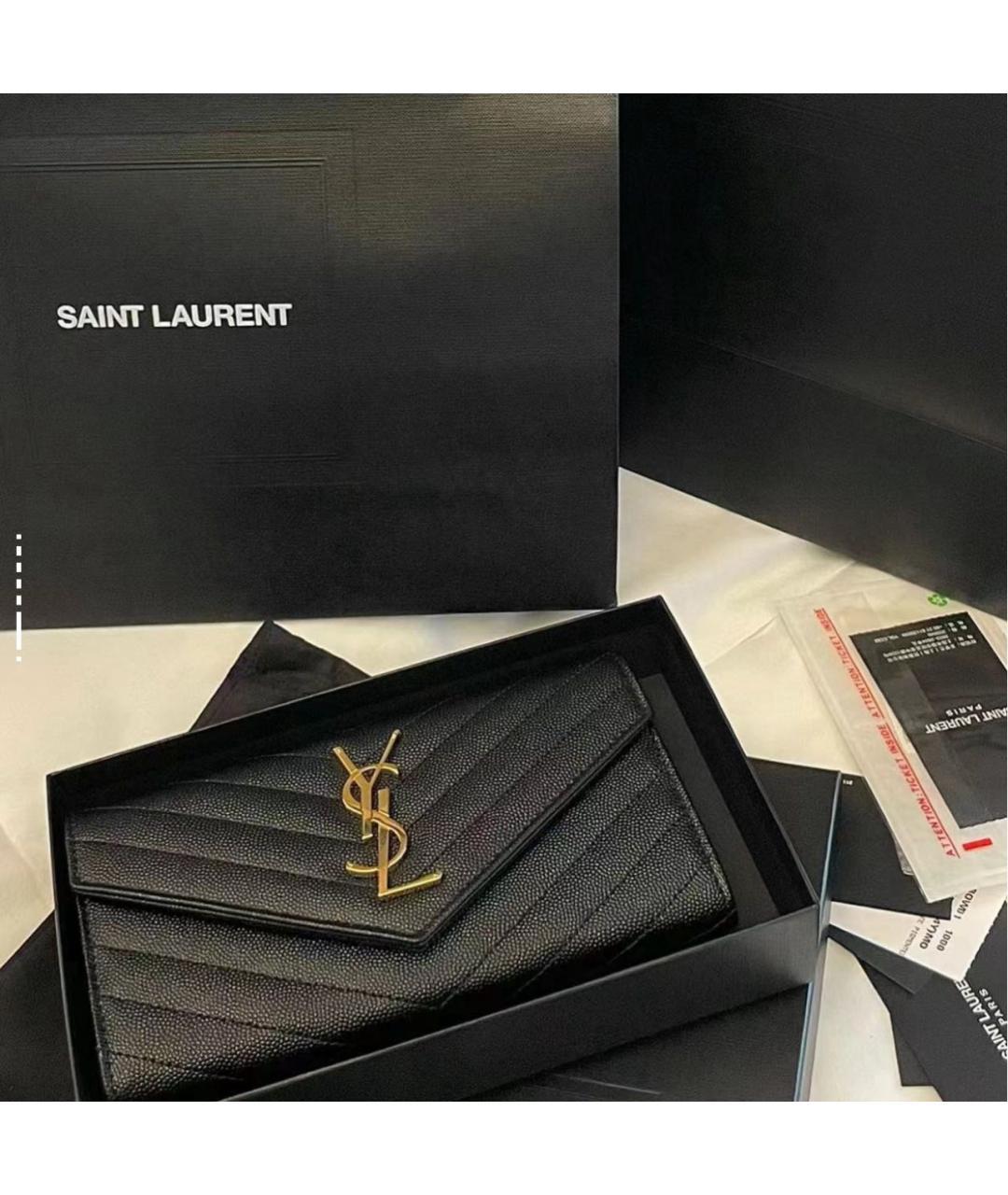 SAINT LAURENT Черный кожаный кошелек, фото 5