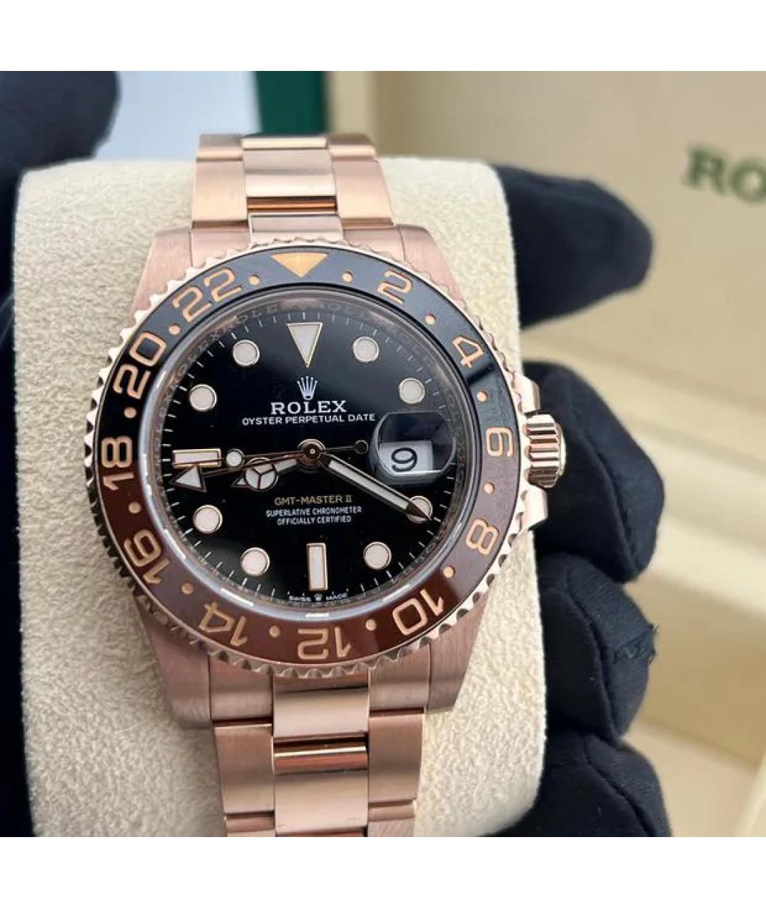 ROLEX Черные часы из розового золота, фото 4
