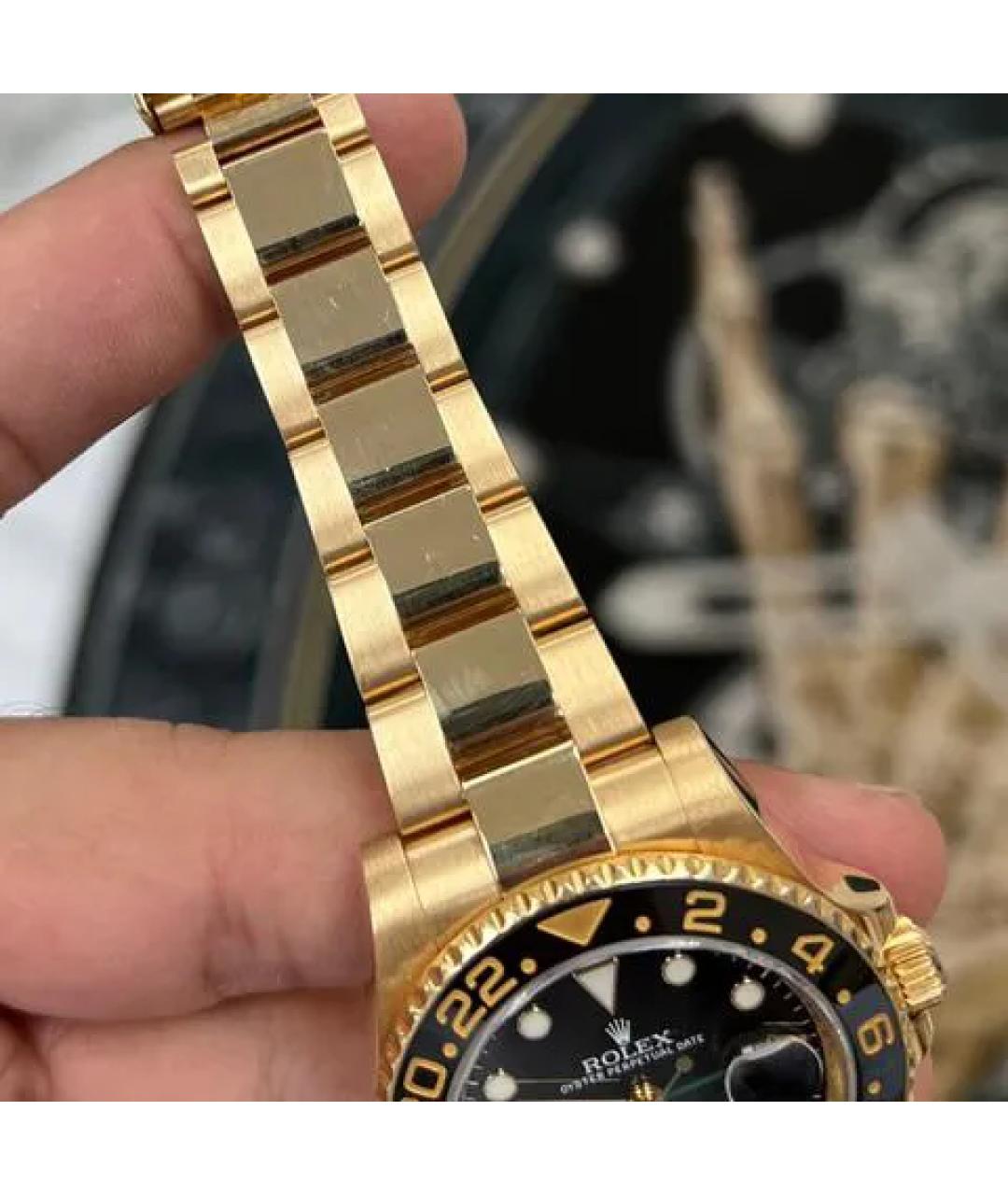 ROLEX Черные часы из желтого золота, фото 5
