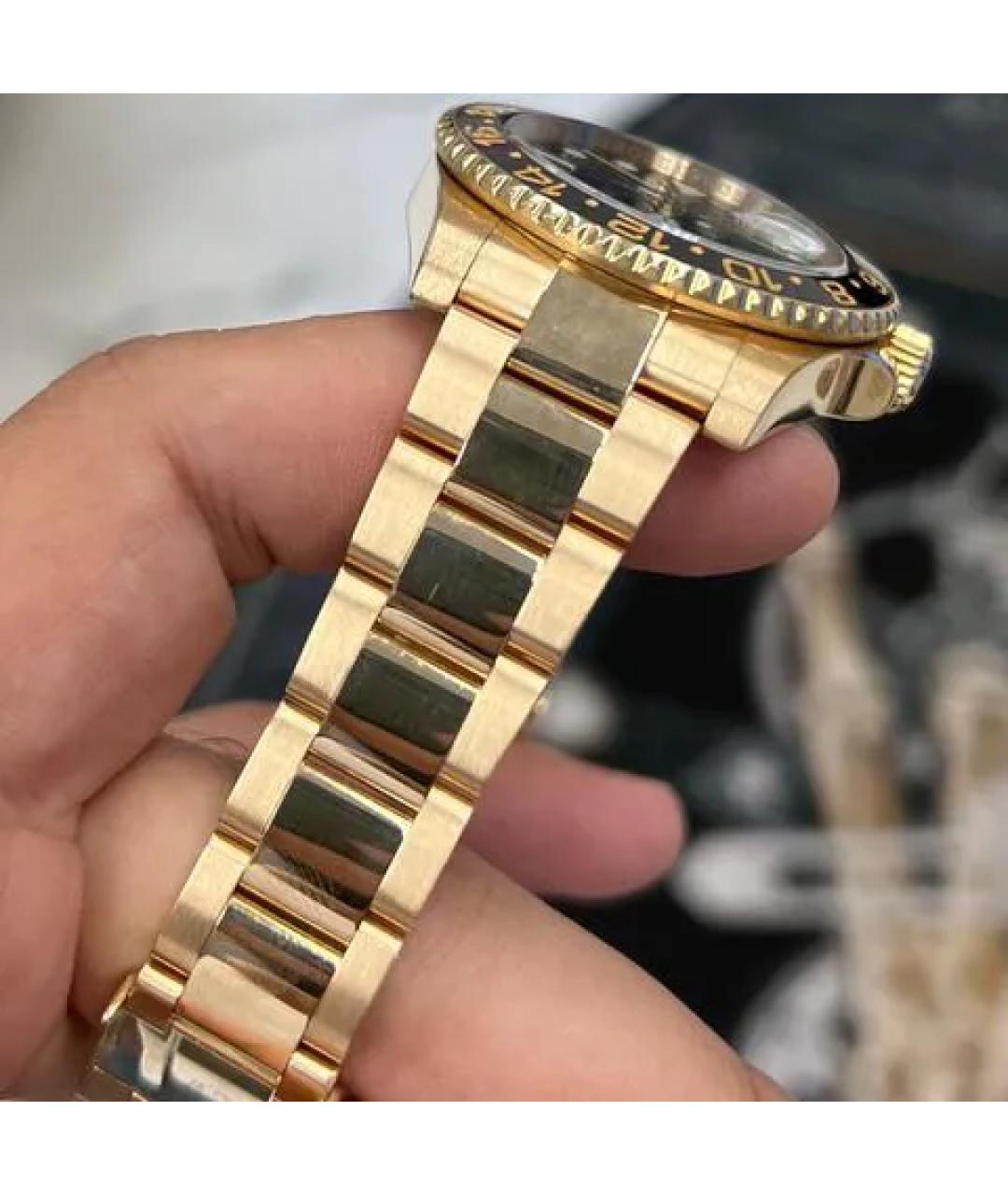 ROLEX Черные часы из желтого золота, фото 4
