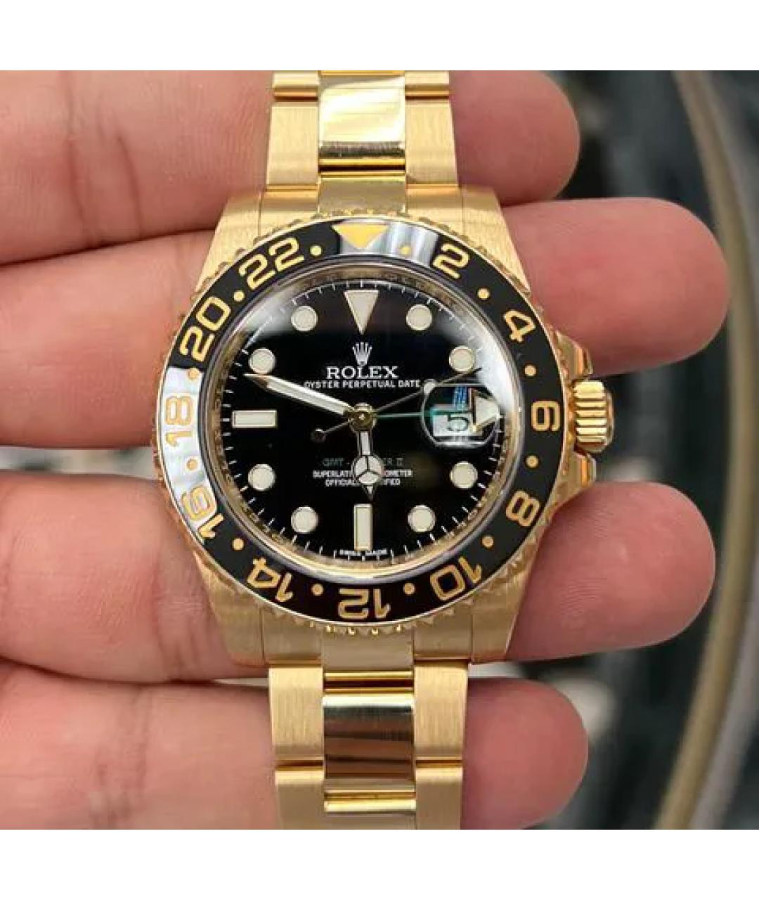ROLEX Черные часы из желтого золота, фото 8