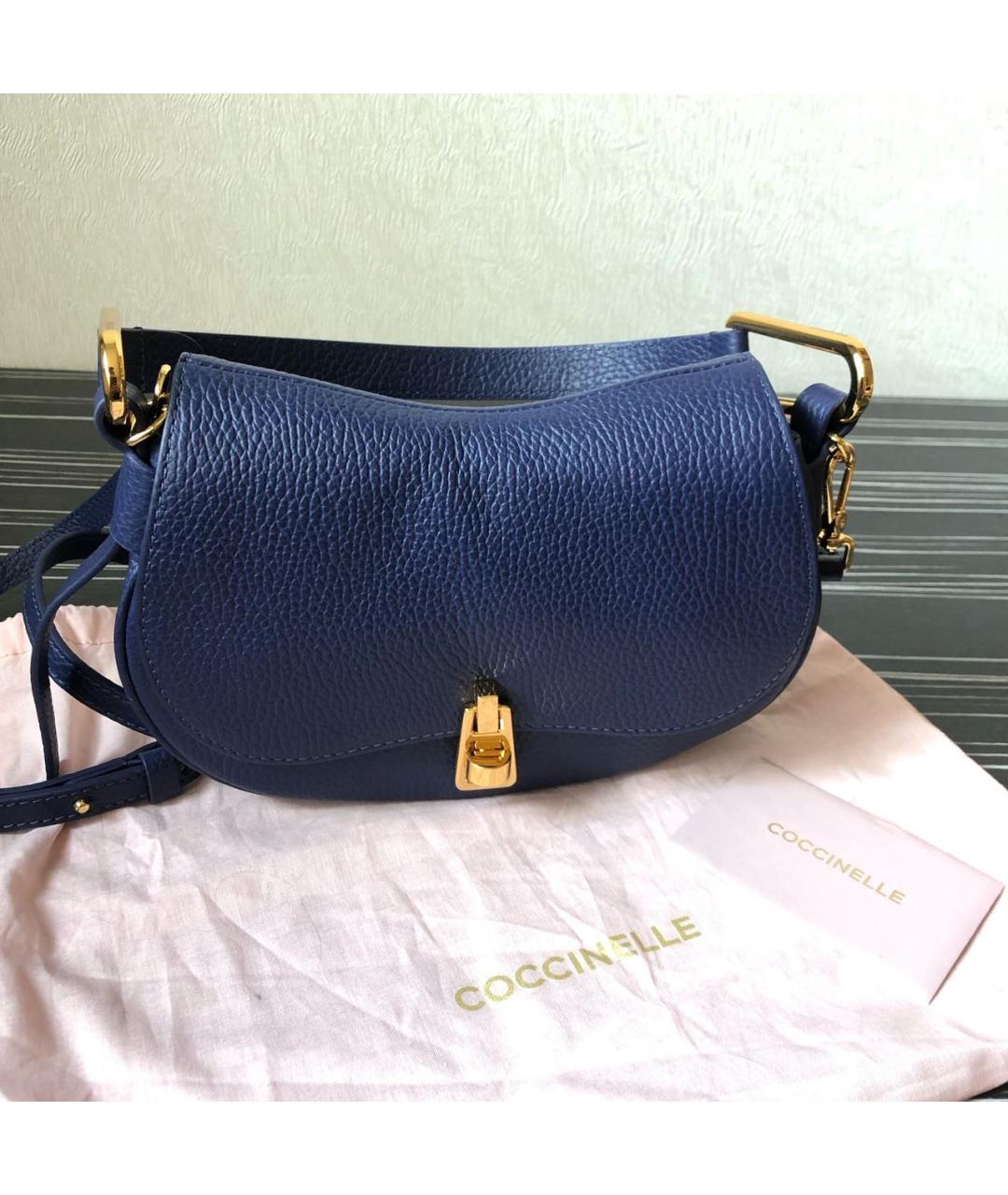 COCCINELLE Темно-синяя кожаная сумка с короткими ручками, фото 5