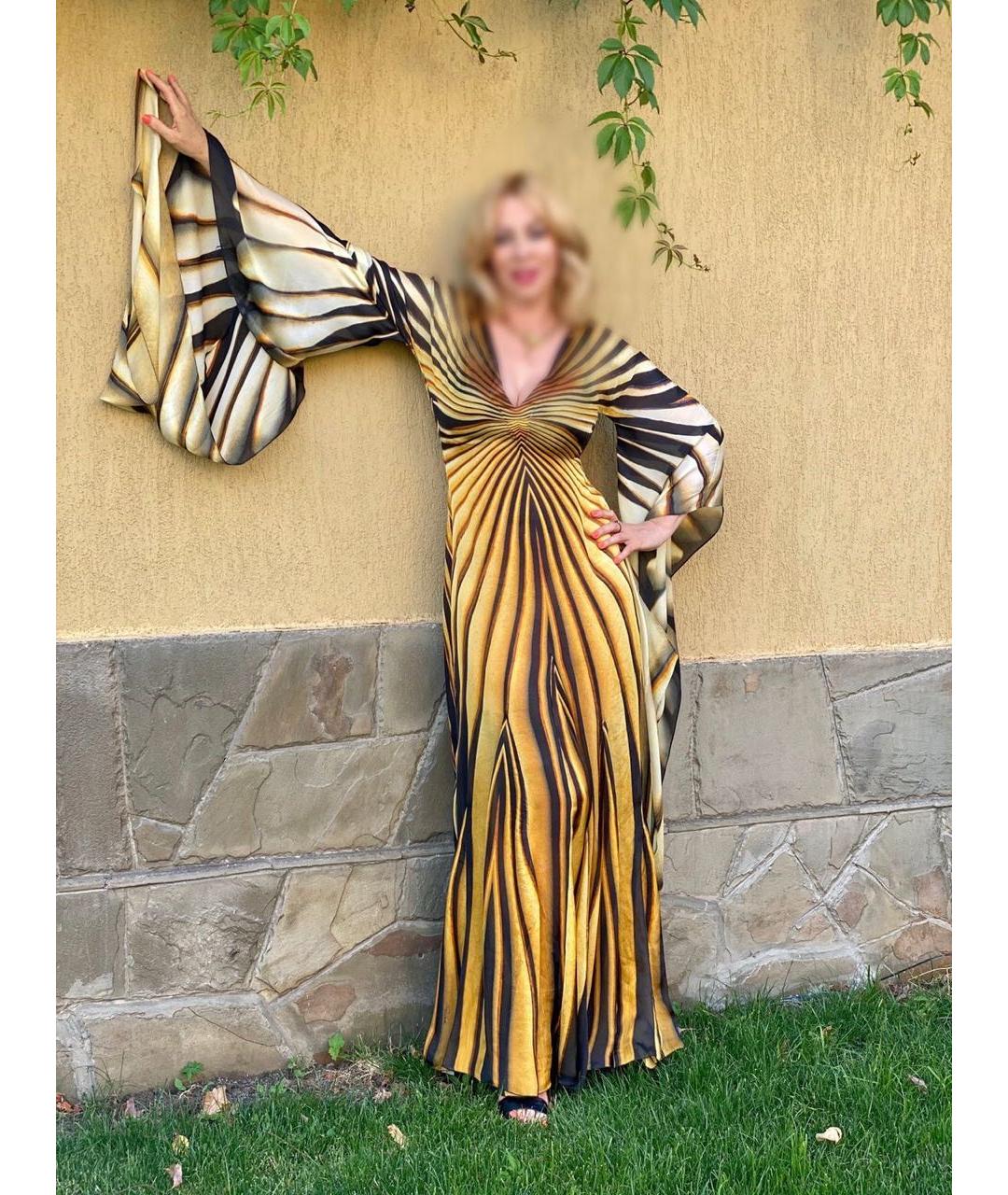 ROBERTO CAVALLI Золотое шелковое вечернее платье, фото 2