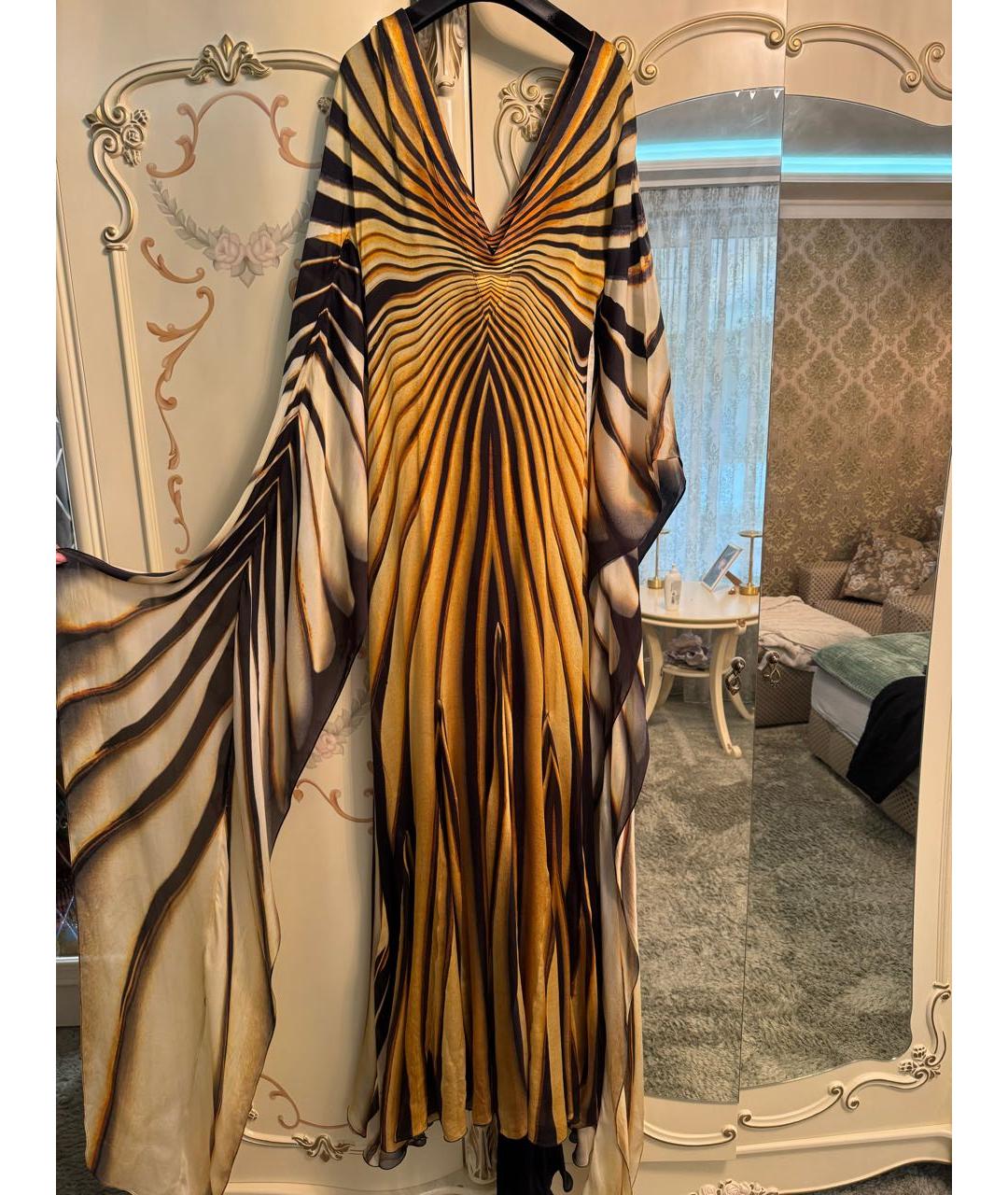 ROBERTO CAVALLI Золотое шелковое вечернее платье, фото 4