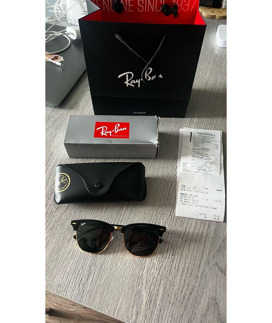 RAY BAN Черные пластиковые солнцезащитные очки, фото 4