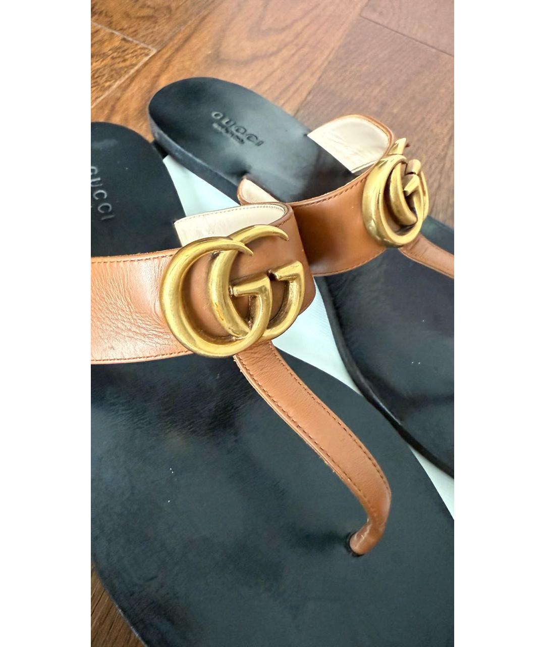 GUCCI Коричневые кожаные шлепанцы, фото 4