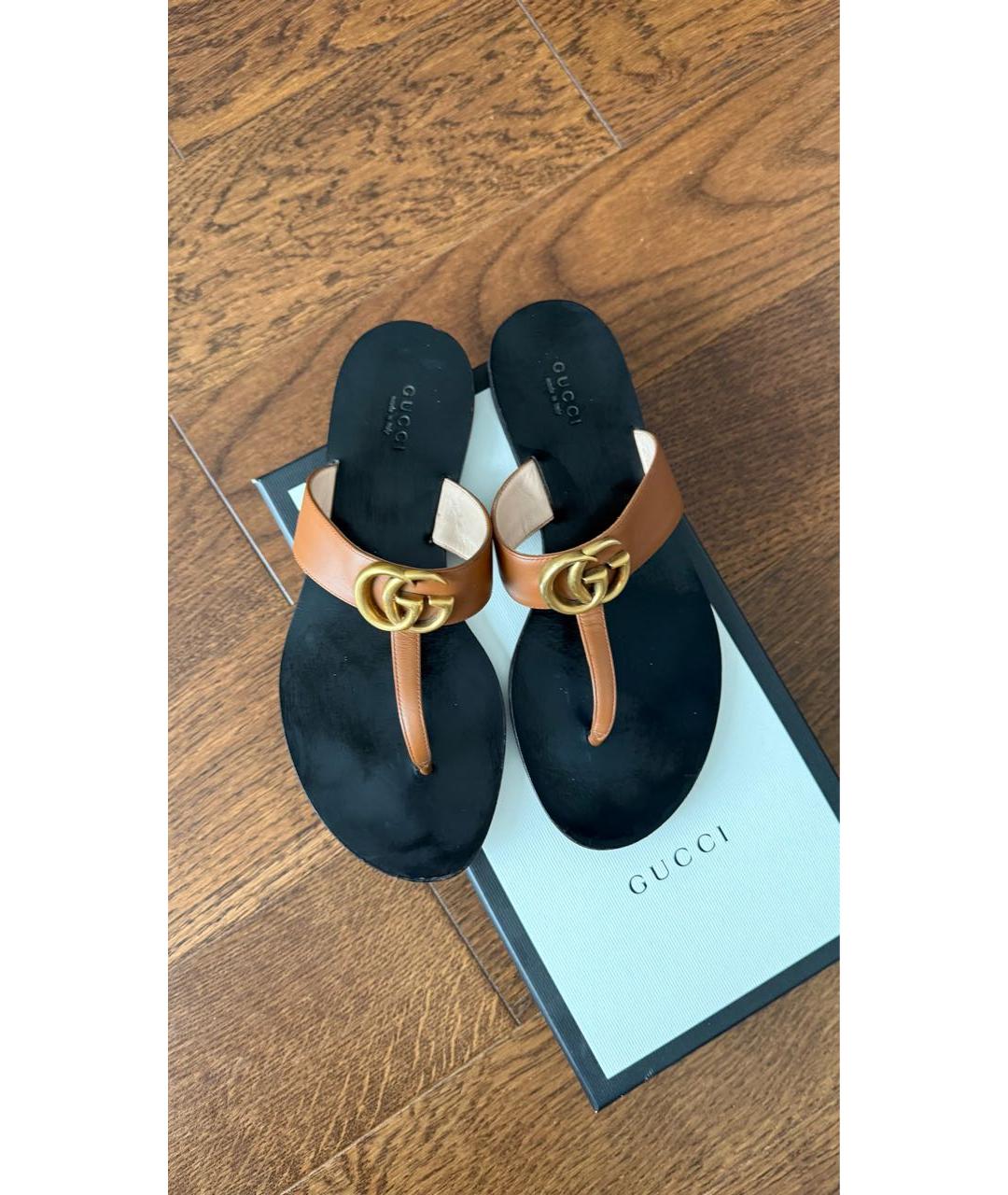 GUCCI Коричневые кожаные шлепанцы, фото 2