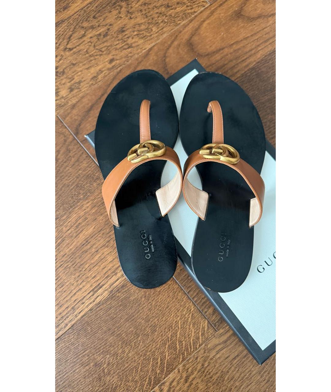 GUCCI Коричневые кожаные шлепанцы, фото 3