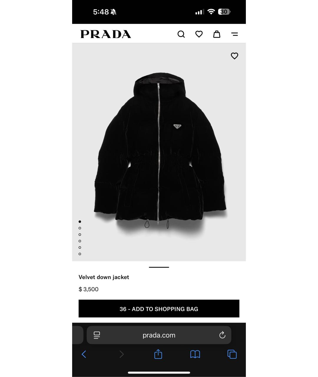 PRADA Черный бархатный пуховик, фото 8