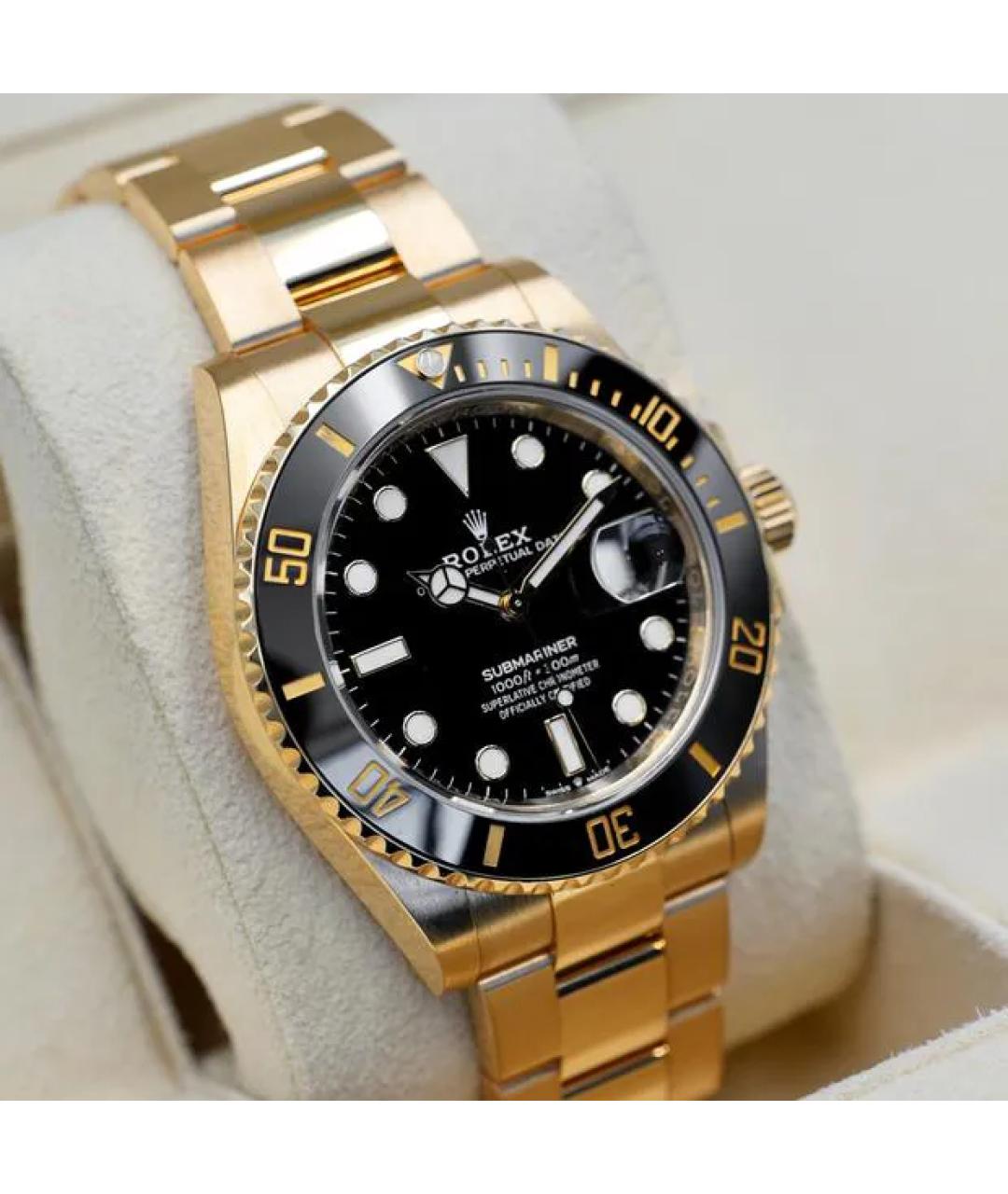 ROLEX Черные часы из желтого золота, фото 3