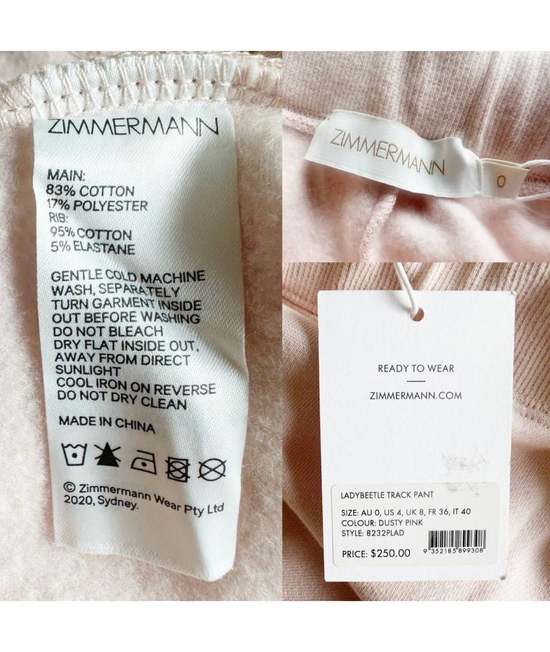 ZIMMERMANN Розовые хлопковые спортивные брюки и шорты, фото 4
